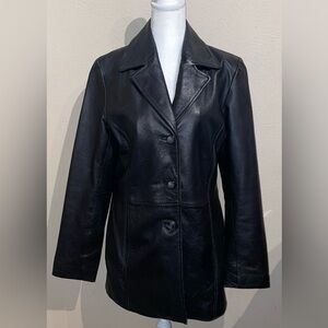 JLC New York Women’s Size M Vintage Black Leather Jacket Blazer 3-Button Leather